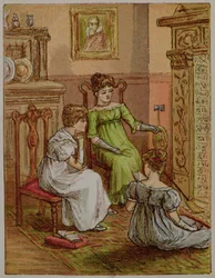 Card Depicting a Fireside Scene